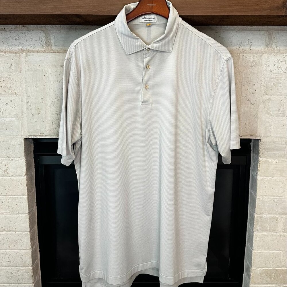 Peter Millar Light Gray Striped Performance Polo - image 1